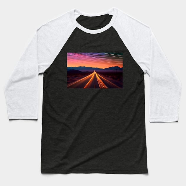 Desert Highway to Infinity Under Vibrant Twilight Skies Baseball T-Shirt by AIHRGDesign